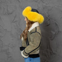 Neon Yellow Fox Fur Trapper Hat, Fluffy Ushanka with Pompoms, Real Leather & Fur Winter Hat, Fluffy Bomber Hat, Warm Fur Hat For Teen Girl