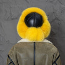 Neon Yellow Fox Fur Trapper Hat, Fluffy Ushanka with Pompoms, Real Leather & Fur Winter Hat, Fluffy Bomber Hat, Warm Gift For Teen Girl