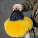 Neon Yellow Fox Fur Trapper Hat, Fluffy Ushanka with Pompoms, Real Leather & Fur Winter Hat, Fluffy Bomber Hat, Warm Fur Hat For Teen Girl