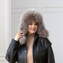Light Beige Raccoon Fur Trapper Hat, Oversized Furry Hat Wit Earflaps, Real Leather Aviator Hat, Stylish Winter Hat, Fluffy Ushanka Gift