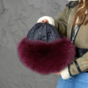 Burgundy Fox Fur Trapper Hat, Real Fur & Leather Winter Hat, Fluffy Ear Flap Hat for Her, Thick Warm Fashion Hat, Cold Weather Hat, Mom Gift