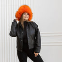 Real Raccoon Fur Trapper Hat In Orange, Fuzzy Hat With Earflaps, Black Leather Aviator Hat, Women Winter Hat, Warm Bomber Hat For Girlfriend