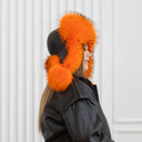 Real Raccoon Fur Trapper Hat In Orange, Fuzzy Hat With Earflaps, Black Leather Aviator Hat, Women Winter Hat, Warm Bomber Hat For Girlfriend