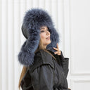 Gray Blue Raccoon Fur Trapper Hat, Real Leather Ushanka, Oversized Trapper Hat, Fluffy Aviator Hat, Fashion Winter Hat, Gift For Girlfriend