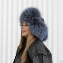 Gray Blue Raccoon Fur Trapper Hat, Real Leather Ushanka, Oversized Trapper Hat, Fluffy Aviator Hat, Fashion Winter Hat, Gift For Girlfriend