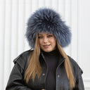 Gray Blue Raccoon Fur Trapper Hat, Real Leather Ushanka, Oversized Trapper Hat, Fluffy Aviator Hat, Fashion Winter Hat, Gift For Girlfriend