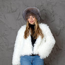 Premium Fox Fur Women Hat, Natural Fox Fur & Brown Leather Hat, Fluffy Mongolian Hat, Real Fur Hat Flat Top, Luxury Christmas Gift For Wife