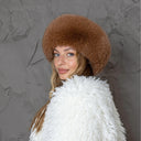 Stylish Winter Fur Hat, Dark Beige Fox Fur Hat, Real Leather Pill Box Hat, Fashion Winter Hat, Warm Mongolian Hat, Anniversary Gift For Wife
