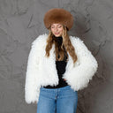 Stylish Winter Fur Hat, Dark Beige Fox Fur Hat, Real Leather Pill Box Hat, Fashion Winter Hat, Warm Mongolian Hat, Anniversary Gift For Wife