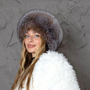 Premium Fox Fur Women Hat, Natural Fox Fur & Brown Leather Hat, Fluffy Mongolian Hat, Real Fur Hat Flat Top, Luxury Christmas Gift For Wife