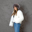 Premium Fox Fur Women Hat, Natural Fox Fur & Brown Leather Hat, Fluffy Mongolian Hat, Real Fur Hat Flat Top, Luxury Christmas Gift For Wife