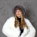 Premium Fox Fur Women Hat, Natural Fox Fur & Brown Leather Hat, Fluffy Mongolian Hat, Real Fur Hat Flat Top, Luxury Christmas Gift For Wife