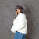 Premium Fox Fur Women Hat, Natural Fox Fur & Brown Leather Hat, Fluffy Mongolian Hat, Real Fur Hat Flat Top, Luxury Christmas Gift For Wife