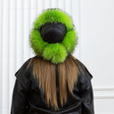 Neon Green Trapper Hat, Real Raccoon Fur & Leather Hat With Earflaps, Oversized Winter Hat, Cold Weather Ushanka, Vibrant Hat For Teen Girl