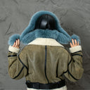 Teal Fur Trapper Hat, Oversized Fox Fur Hat With Ear Flaps, Leather Ushanka For Woman, Aviator Fur Hat, Fluffy Head Warmer, Xmas Gift Idea