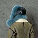 Teal Fur Trapper Hat, Oversized Fox Fur Hat With Ear Flaps, Leather Ushanka For Woman, Aviator Fur Hat, Fluffy Head Warmer, Xmas Gift Idea