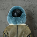 Teal Fur Trapper Hat, Oversized Fox Fur Hat With Ear Flaps, Leather Ushanka For Woman, Aviator Fur Hat, Fluffy Head Warmer, Xmas Gift Idea