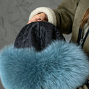 Teal Fur Trapper Hat, Oversized Fox Fur Hat With Ear Flaps, Leather Ushanka For Woman, Aviator Fur Hat, Fluffy Head Warmer, Xmas Gift Idea