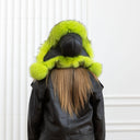 Neon Green Raccoon Fur Trapper Hat, Vibrant Aviator Hat, Women Real Leather Bomber Hat, Fluffy Ushanka, Hat With Ear Flaps, Teen Girl Hat