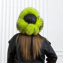 Neon Green Raccoon Fur Trapper Hat, Vibrant Aviator Hat, Women Real Leather Bomber Hat, Fluffy Ushanka, Hat With Ear Flaps, Teen Girl Hat