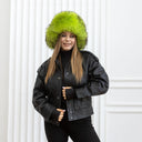 Neon Green Raccoon Fur Trapper Hat, Vibrant Aviator Hat, Women Real Leather Bomber Hat, Fluffy Ushanka, Hat With Ear Flaps, Teen Girl Hat