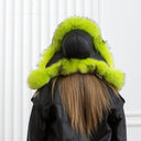 Neon Green Raccoon Fur Trapper Hat, Vibrant Aviator Hat, Women Real Leather Bomber Hat, Fluffy Ushanka, Hat With Ear Flaps, Teen Girl Hat