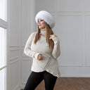 White Fox Fur Hat with Black Tips, Real Fox Fur & Leather Mongolian Hat, Fashion Pill Box Hat, Cozy Fluffy Hat, Warm Furry Hat, Gift For Mom