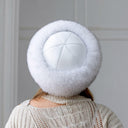 White Fox Fur Hat with Black Tips, Real Fox Fur & Leather Mongolian Hat, Fashion Pill Box Hat, Cozy Fluffy Hat, Warm Furry Hat, Gift For Mom