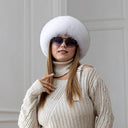 White Fox Fur Hat with Black Tips, Real Fox Fur & Leather Mongolian Hat, Fashion Pill Box Hat, Cozy Fluffy Hat, Warm Furry Hat, Gift For Mom