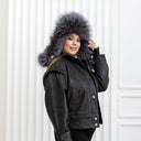 Oversized Gray Fur Trapper Hat, Real Raccoon Fur Bomber Hat, Silver Leather Aviator hat, Women Winter Hat, Fluffy Ushanka, Ear Flaps Hat