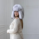 White Fox Fur Ushanka Hat for Women, One-Piece Fur Trapper Hat, Real Fox Fur Winter Headwear, Warm Hat For Cold Weather, Cute Aviator Hat