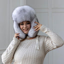White Fox Fur Ushanka Hat for Women, One-Piece Fur Trapper Hat, Real Fox Fur Winter Headwear, Warm Hat For Cold Weather, Cute Aviator Hat