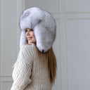 White Fox Fur Ushanka Hat for Women, One-Piece Fur Trapper Hat, Real Fox Fur Winter Headwear, Warm Hat For Cold Weather, Cute Aviator Hat