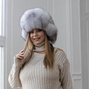 White Fox Fur Ushanka Hat for Women, One-Piece Fur Trapper Hat, Real Fox Fur Winter Headwear, Warm Hat For Cold Weather, Cute Aviator Hat