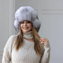 White Fox Fur Ushanka Hat for Women, One-Piece Fur Trapper Hat, Real Fox Fur Winter Headwear, Warm Hat For Cold Weather, Cute Aviator Hat