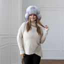 White Fox Fur Ushanka Hat for Women, One-Piece Fur Trapper Hat, Real Fox Fur Winter Headwear, Warm Hat For Cold Weather, Cute Aviator Hat