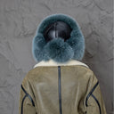Blue-Green Fox Fur Trapper Hat For Women, Fluffy Aviator Hat With Earflaps and Pompoms, Real Fur & Leather Ushanka, Fashion Bomber Hat Gift
