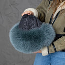 Blue-Green Fox Fur Trapper Hat For Women, Fluffy Aviator Hat With Earflaps and Pompoms, Real Fur & Leather Ushanka, Fashion Bomber Hat Gift