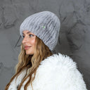 Knitted Fur Beanie Hat, Womens Winter Hat, Silver Furry Hat, Fluffy Rabbit Fur Hat, Warm Ladies Hat, Fuzzy Fur Headwear, Gift For Wife