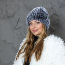 Knitted Fur Beanie Hat, Womens Winter Hat, Silver Furry Hat, Fluffy Rabbit Fur Hat, Warm Ladies Hat, Fuzzy Fur Headwear, Gift For Wife
