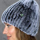 Knitted Fur Beanie Hat, Womens Winter Hat, Silver Furry Hat, Fluffy Rabbit Fur Hat, Warm Ladies Hat, Fuzzy Fur Headwear, Gift For Wife