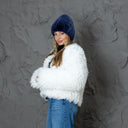 Knitted Fur Beanie Hat, Womens Winter Hat, Silver Furry Hat, Fluffy Rabbit Fur Hat, Warm Ladies Hat, Fuzzy Fur Headwear, Gift For Wife