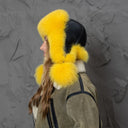 Neon Yellow Fox Fur Trapper Hat, Fluffy Ushanka with Pompoms, Real Leather & Fur Winter Hat, Fluffy Bomber Hat, Warm Fur Hat For Teen Girl