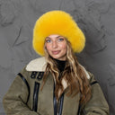 Neon Yellow Fox Fur Trapper Hat, Fluffy Ushanka with Pompoms, Real Leather & Fur Winter Hat, Fluffy Bomber Hat, Warm Fur Hat For Teen Girl