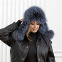 Gray Blue Raccoon Fur Trapper Hat, Real Leather Ushanka, Oversized Trapper Hat, Fluffy Aviator Hat, Fashion Winter Hat, Gift For Girlfriend