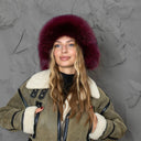 Burgundy Fox Fur Trapper Hat, Real Fur & Leather Winter Hat, Fluffy Ear Flap Hat for Her, Thick Warm Fashion Hat, Cold Weather Hat, Mom Gift