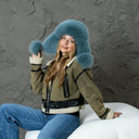 Teal Fur Trapper Hat, Oversized Fox Fur Hat With Ear Flaps, Leather Ushanka For Woman, Aviator Fur Hat, Fluffy Head Warmer, Xmas Gift Idea