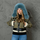 Teal Fur Trapper Hat, Oversized Fox Fur Hat With Ear Flaps, Leather Ushanka For Woman, Aviator Fur Hat, Fluffy Head Warmer, Xmas Gift Idea