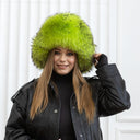 Neon Green Raccoon Fur Trapper Hat, Vibrant Aviator Hat, Women Real Leather Bomber Hat, Fluffy Ushanka, Hat With Ear Flaps, Teen Girl Hat