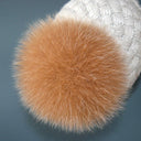 Beige Real Fur Pompom, Fluffy Pom Pom for Hat, Furry Ball with Ribbon, Fox Fur Pompom, Fuzzy Bommel, Puff Bobble, Teen Girl Hat Decoration